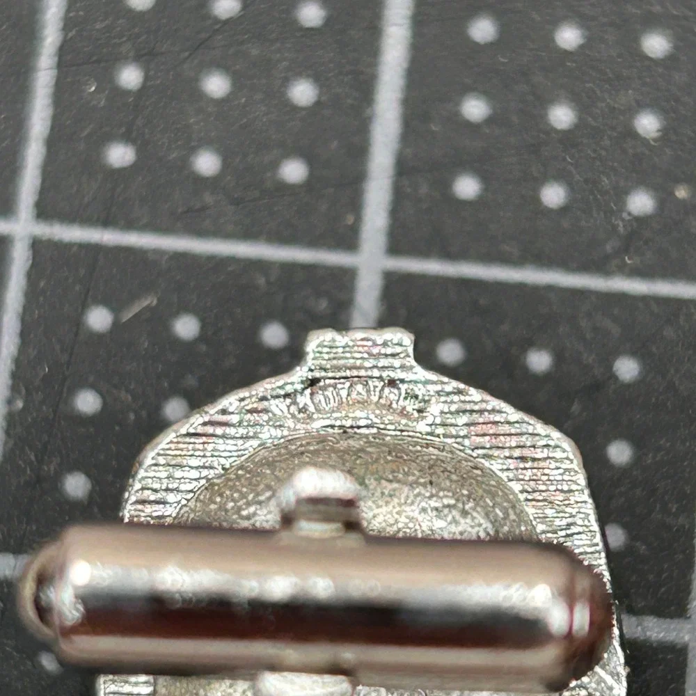 Swank Vintage Mens Wrap Mesh Cufflinks Tie‎ Tack Set Silver Tone Yellow Cabochon